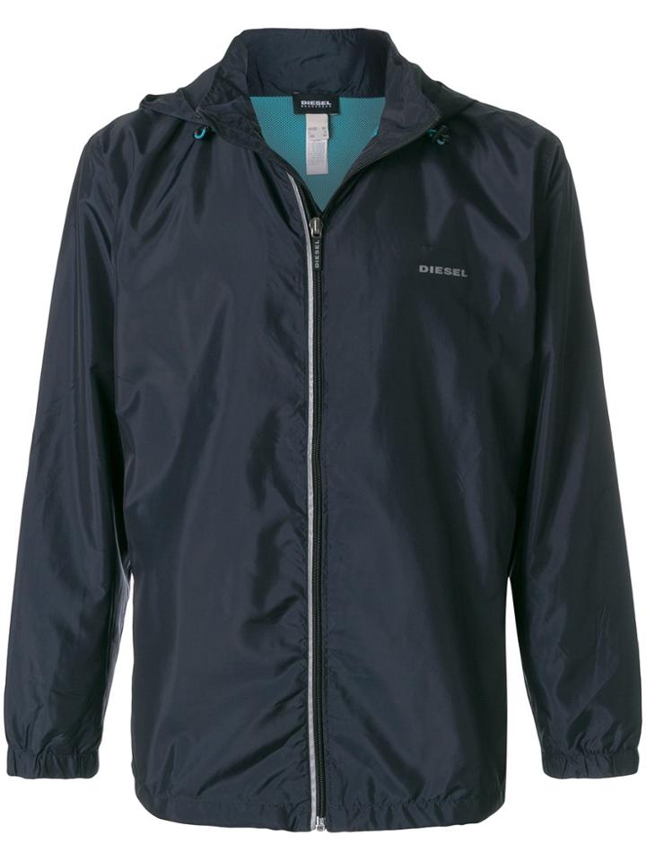 Diesel Logo Print Windbreaker Jacket - Blue