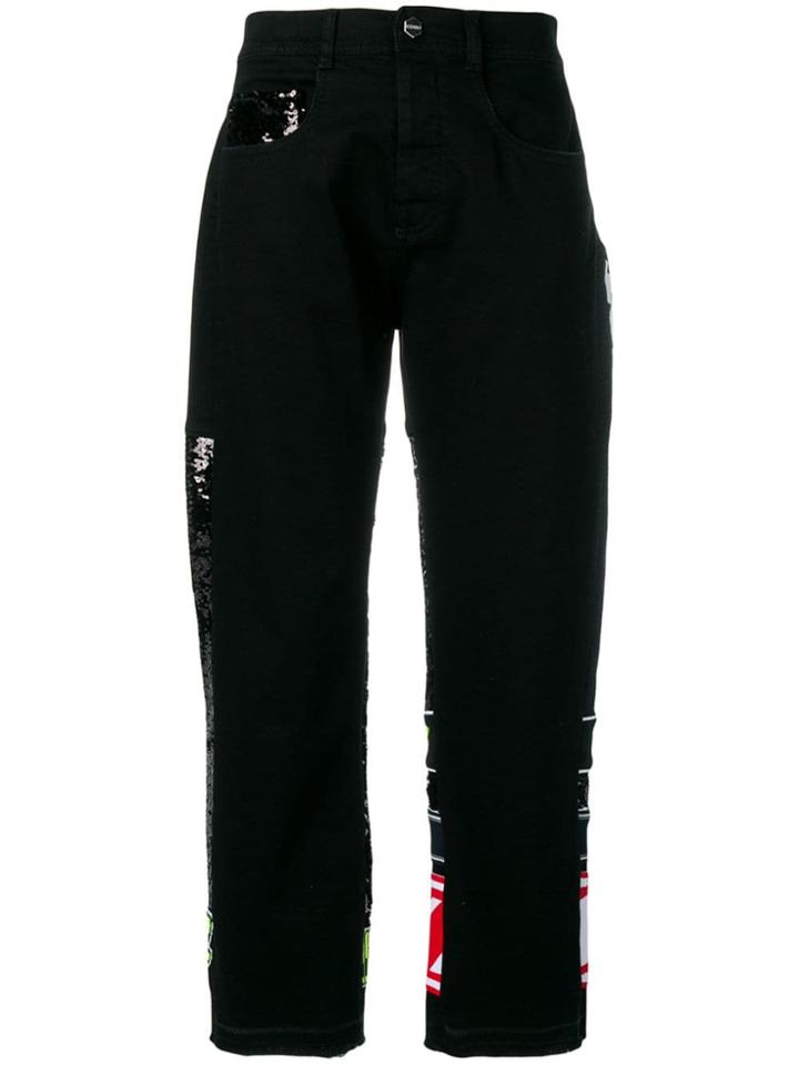 Iceberg Patchwork Logo Cropped Jeans - Black