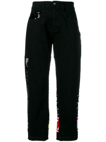 Iceberg Patchwork Logo Cropped Jeans - Black