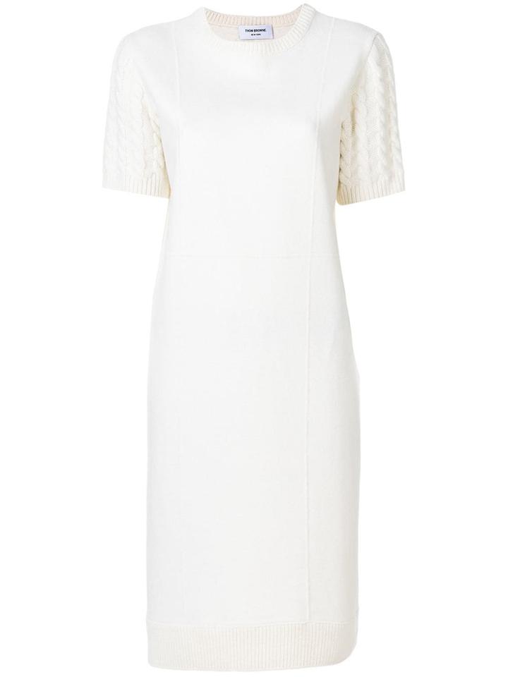 Thom Browne Wool Flannel Cable Knit Sweater Dress - White
