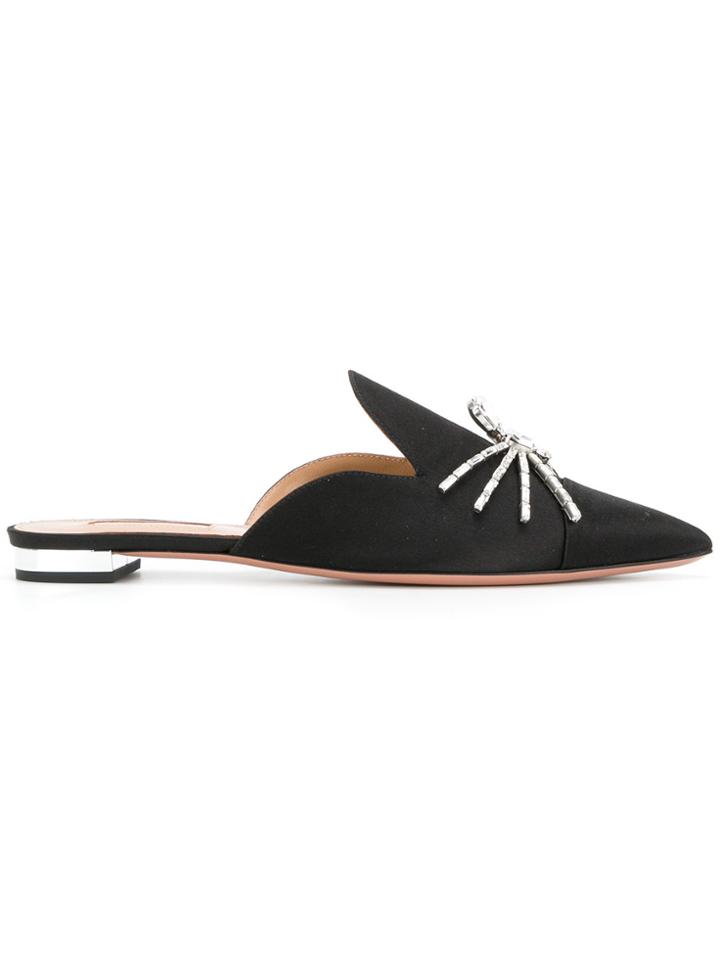 Aquazzura Crystal Spider Flats - Black