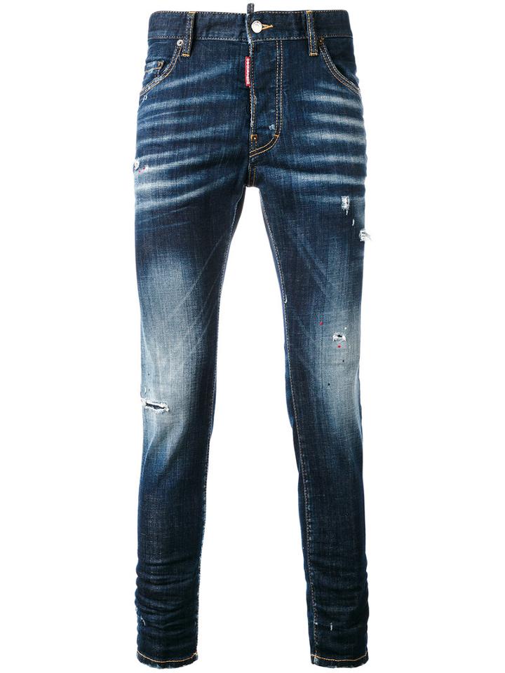 Dsquared2 - Faded Slim Fit Jeans - Men - Cotton/calf Leather/polyester/spandex/elastane - 48, Blue, Cotton/calf Leather/polyester/spandex/elastane