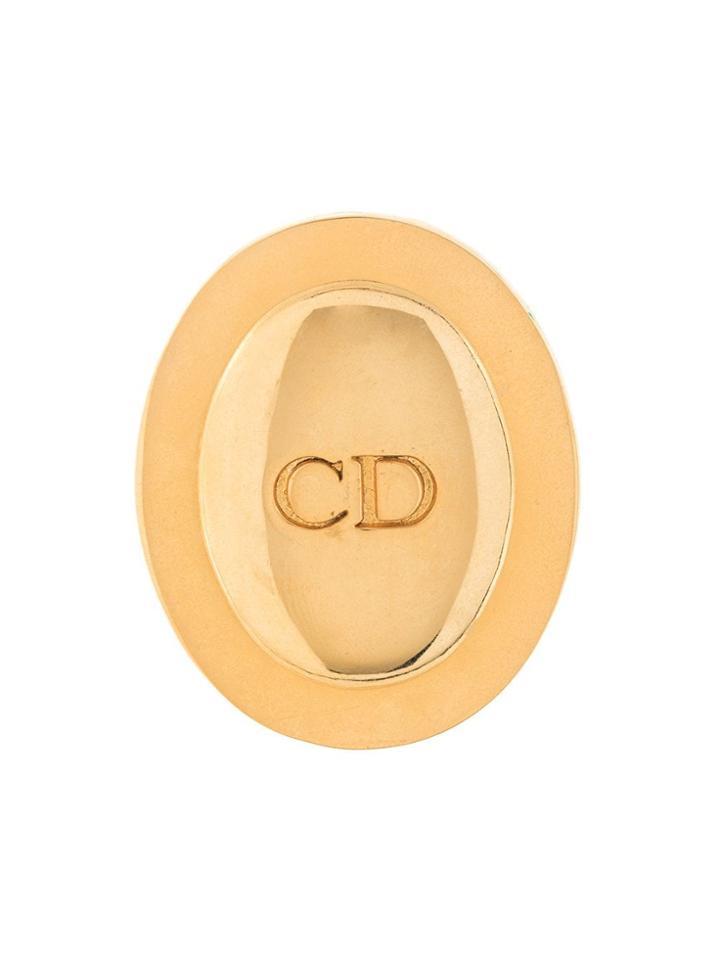 Christian Dior Pre-owned Cd Logo Oval Brooch - Gold