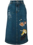 Red Valentino Sea Patches Denim Skirts, Women's, Size: 42, Blue, Cotton/polyamide/silk/viscose