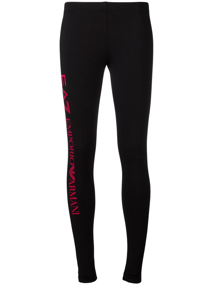 Ea7 Emporio Armani Contrast Logo Leggings, Women's, Size: Large, Black, Cotton/spandex/elastane