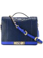 Moschino - Logo Plaque Shoulder Bag - Women - Leather/python Skin - One Size, Blue, Leather/python Skin