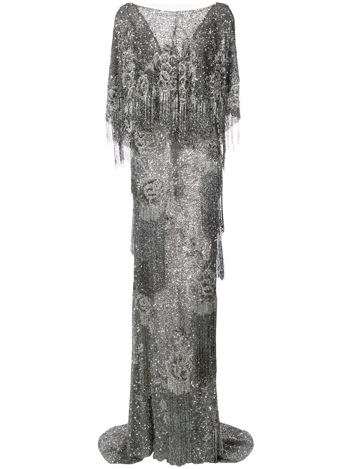 Marchesa Sequin Fringed Gown - Metallic