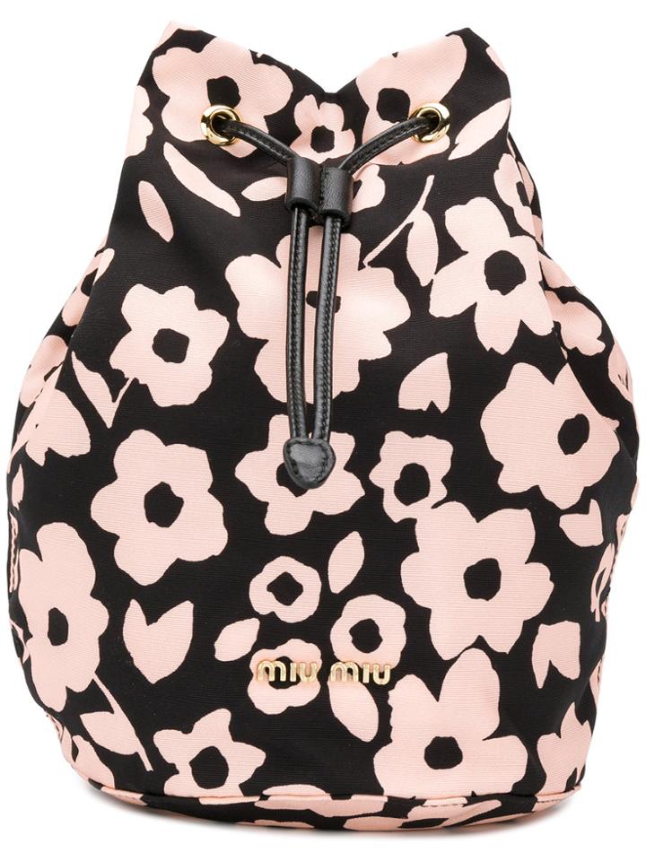 Miu Miu Floral Print Drawstring Bag - Black