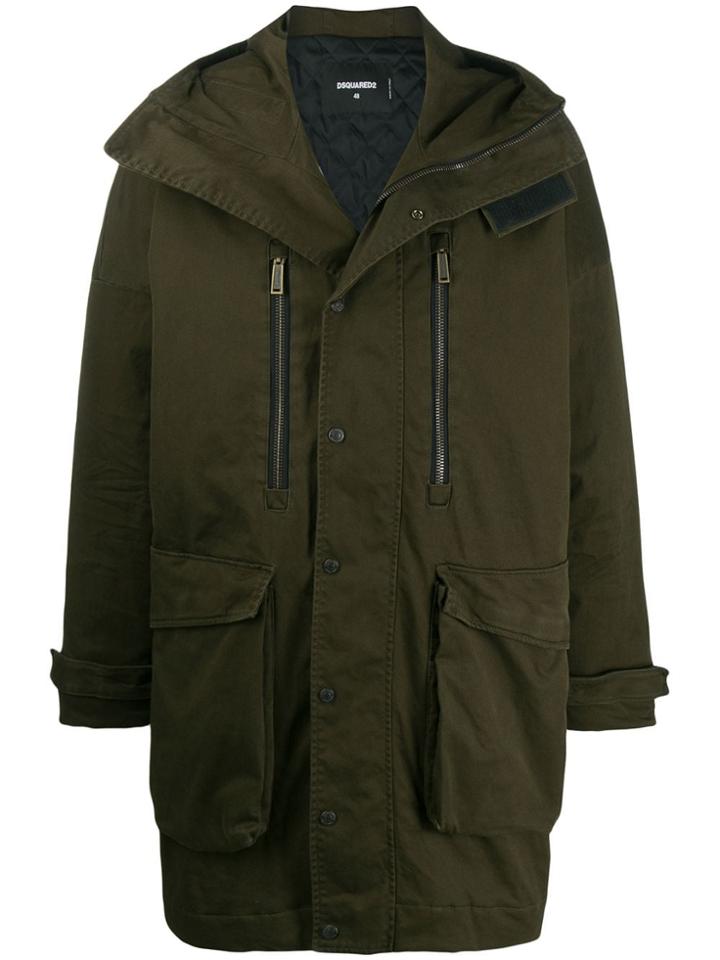 Dsquared2 Concealed Zip Up Parka - Green