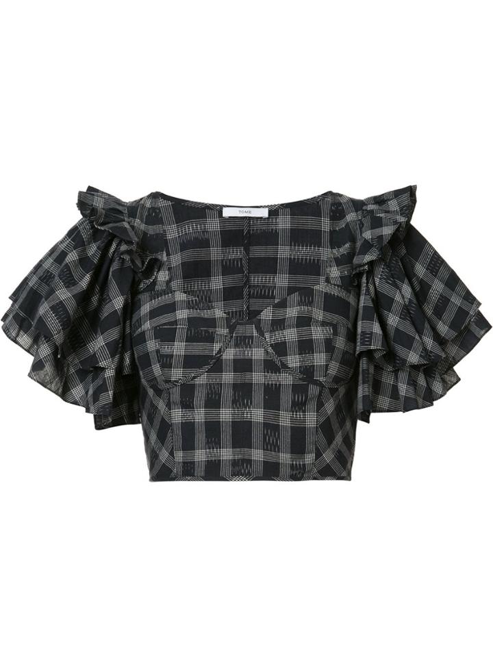 Tome Ruffle Sleeve Cropped Top - Black