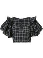 Tome Ruffle Sleeve Cropped Top - Black