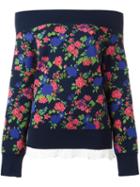 Msgm Floral Print Off-shoulder Sweatshirt, Women's, Size: Small, Blue, Polyamide