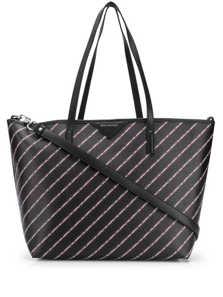 Karl Lagerfeld Logo Stripe Tote - Black