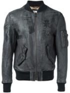 Pihakapi Back Print Leather Jacket, Men's, Size: Medium, Grey, Lamb Skin/viscose