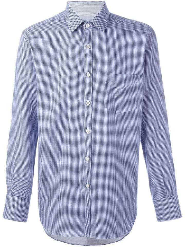 Canali Gingham Check Shirt, Men's, Size: Xxl, Blue, Cotton
