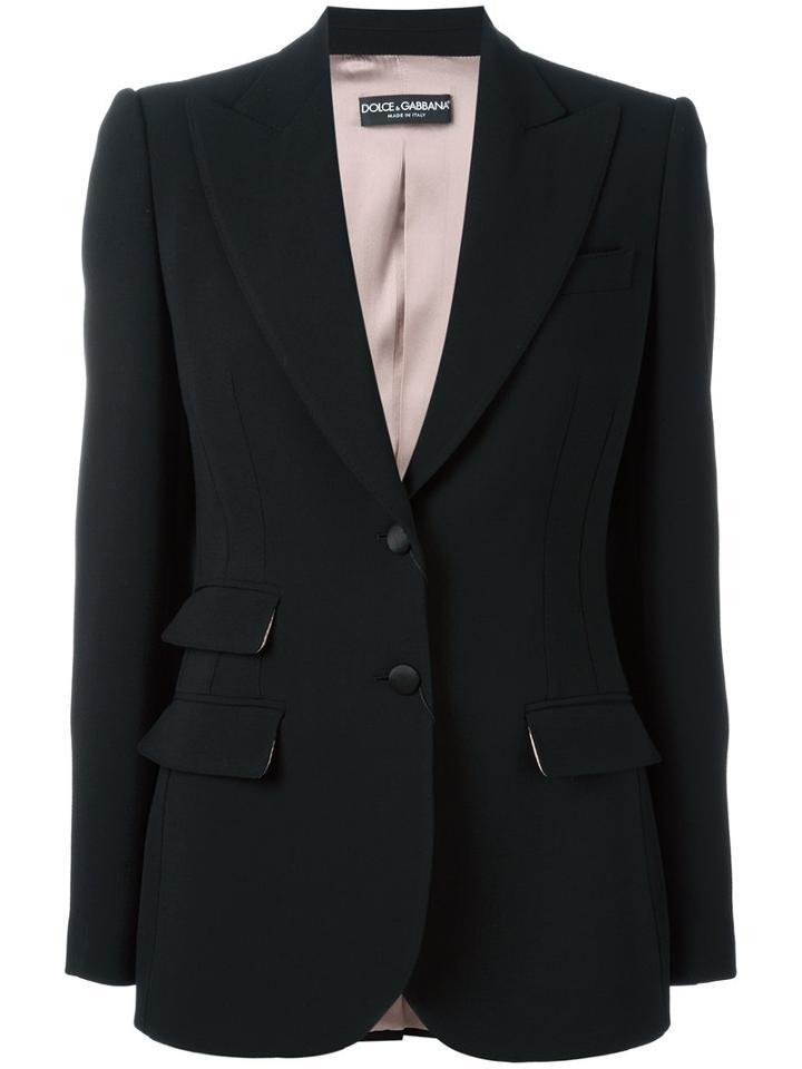Dolce & Gabbana Double Pocket Front Blazer, Women's, Size: 42, Black, Virgin Wool/spandex/elastane/silk