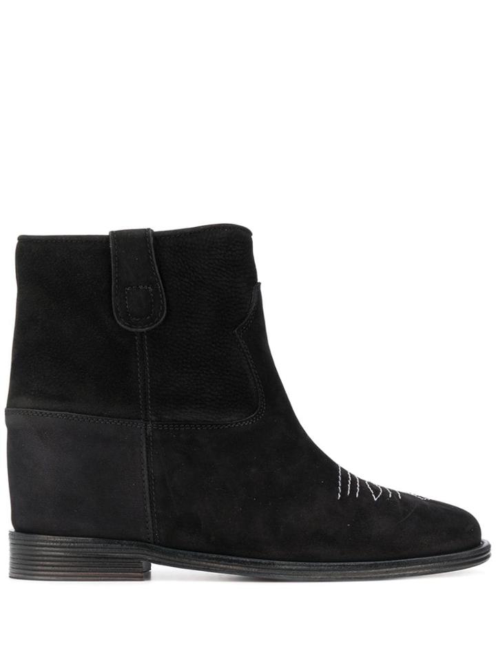 Via Roma 15 Stitch Detail Ankle Boots - Black