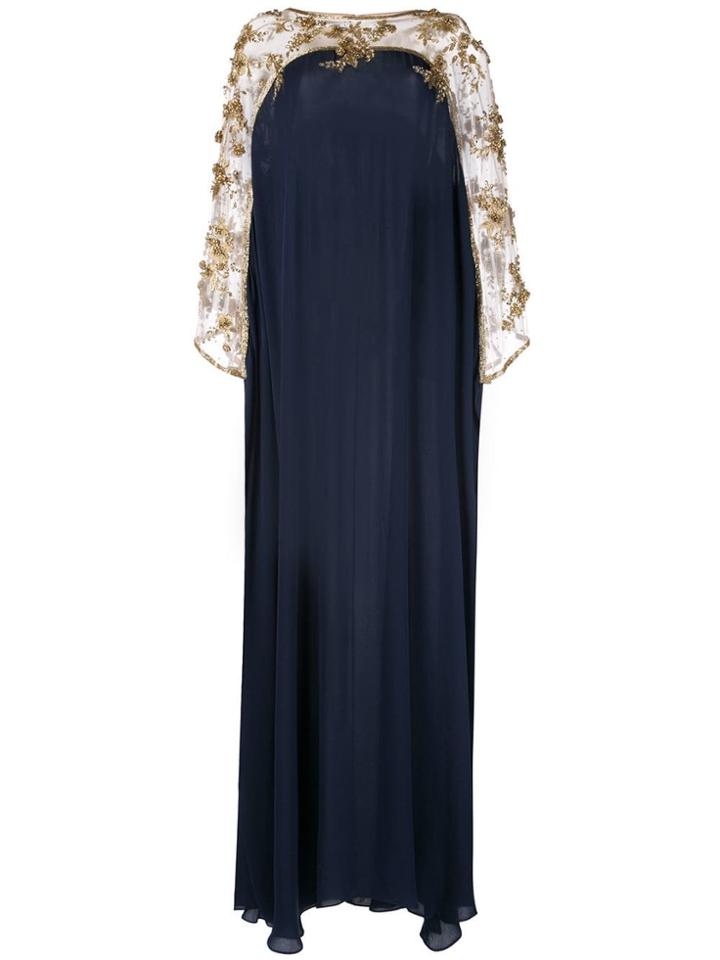 Marchesa Embroidered Floral Draped Gown - Blue
