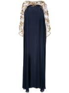 Marchesa Embroidered Floral Draped Gown - Blue