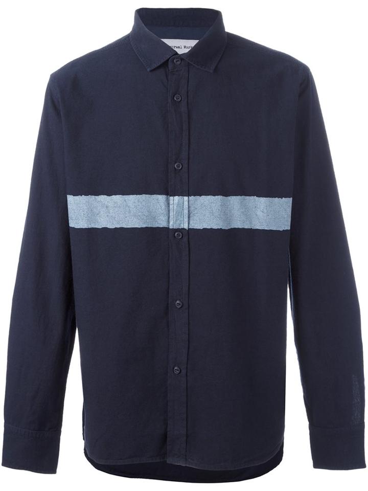 Universal Works Colour Block Shirt, Men's, Size: Xl, Blue, Cotton