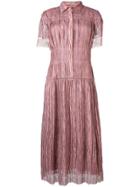Bottega Veneta Lace Trim Shirt Dress - Pink