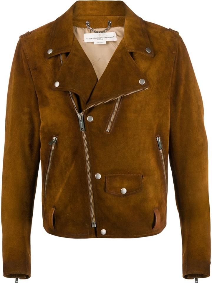 Golden Goose Logo Detail Suede Jacket - Brown