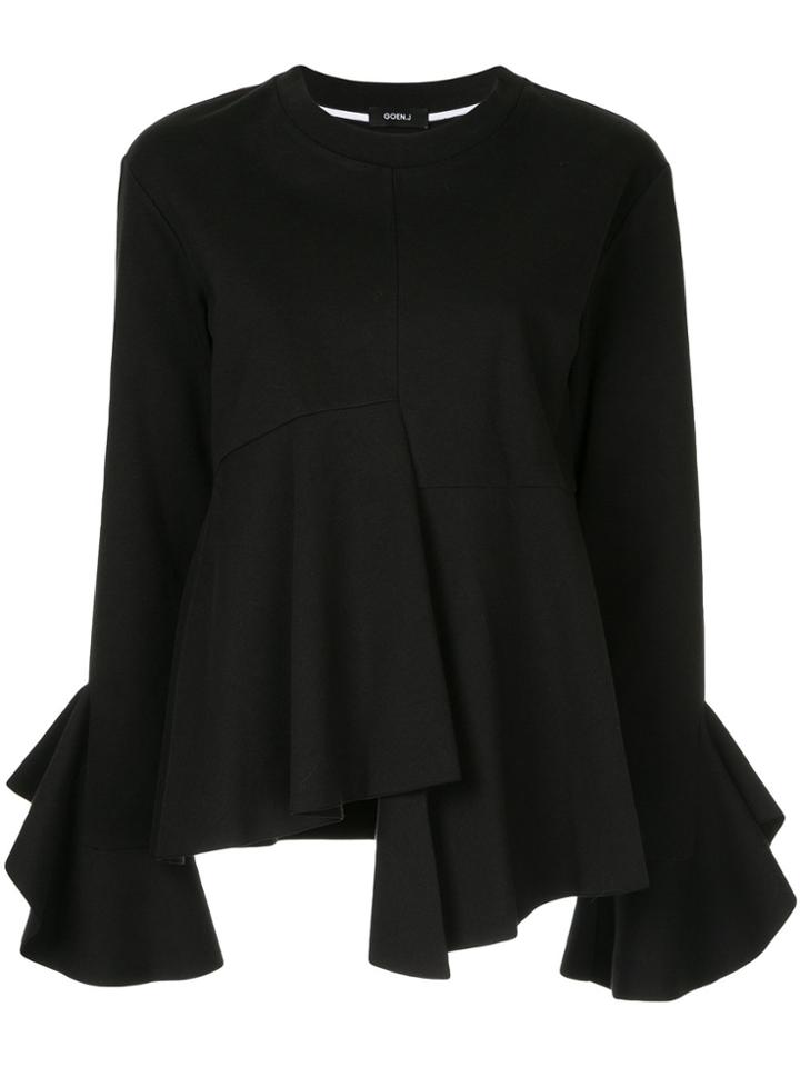 Goen.j Asymmetric Ruffle Paneled Jersey Top - Black