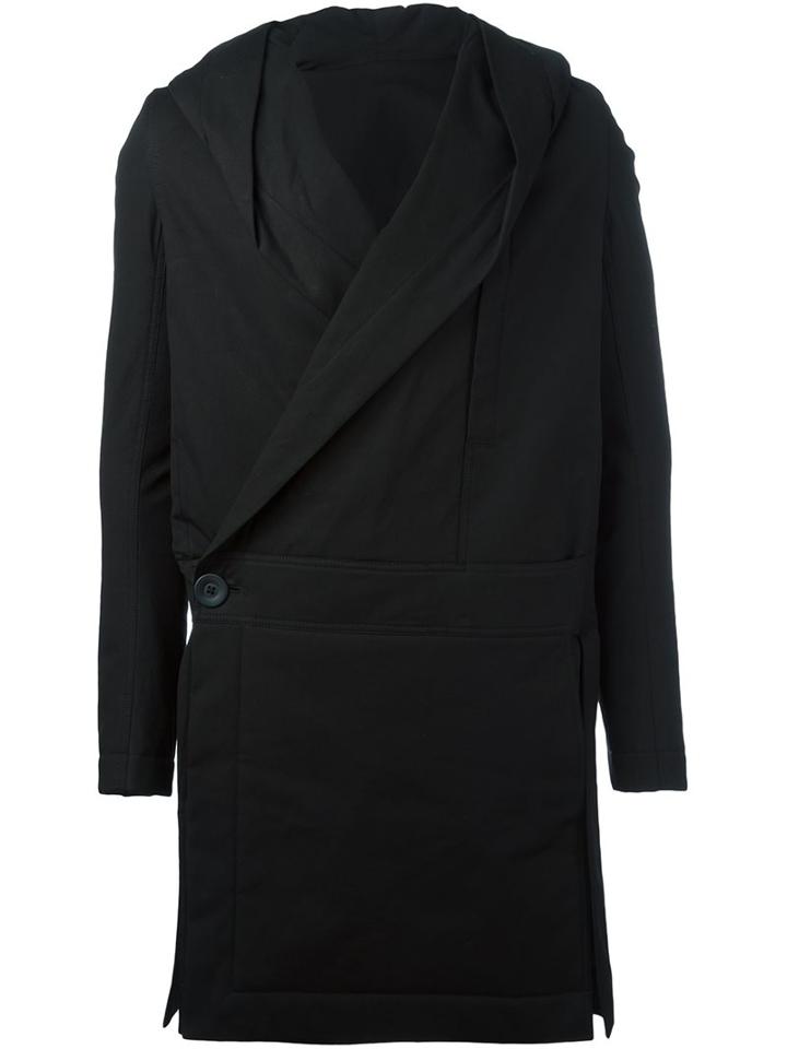 Rick Owens Hooded Coat, Men's, Size: 48, Black, Cotton/spandex/elastane/polyamide