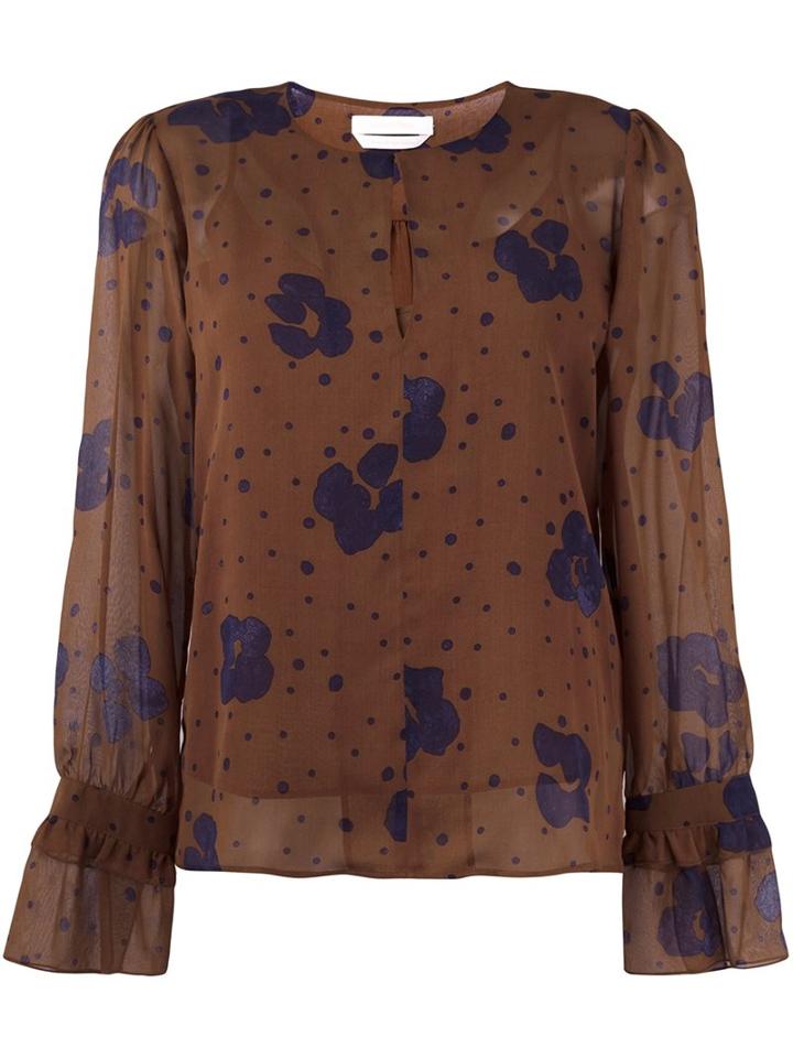 See By Chloé Floral Print Sheer Blouse, Women's, Size: 40, Brown, Silk/cotton