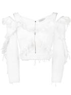 Preen By Thornton Bregazzi Ruffle Denim Off-shoulder Top - White