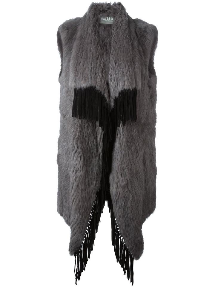 Meteo By Yves Salomon Long Fringed Fur Gilet, Women's, Size: 38, Grey, Goat Fur/lamb Skin/rabbit Fur