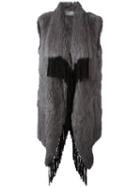 Meteo By Yves Salomon Long Fringed Fur Gilet, Women's, Size: 38, Grey, Goat Fur/lamb Skin/rabbit Fur