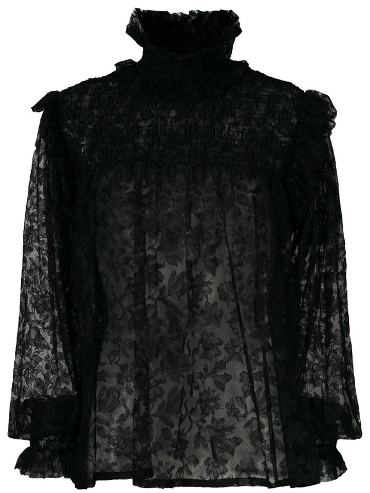 Saint Laurent Lace Floral Pattern Blouse - Black