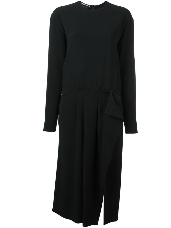 Rochas Longsleeved Midi Dress, Women's, Size: 42, Black, Silk/viscose/acetate/spandex/elastane