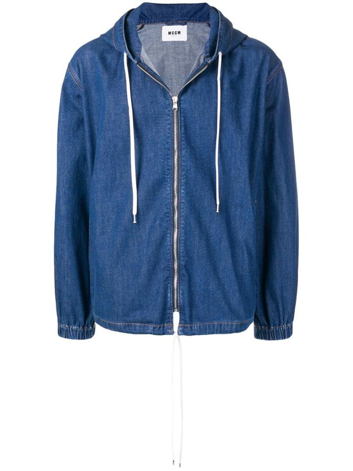 Msgm Front Zip Denim Hoodie - Blue