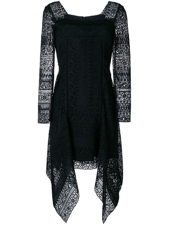 Alberta Ferretti Lace Handkerchief Hem Dress - Black