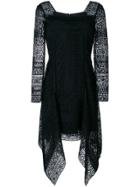 Alberta Ferretti Lace Handkerchief Hem Dress - Black