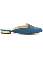 Charlotte Olympia Denim Kitty Slippers - Blue