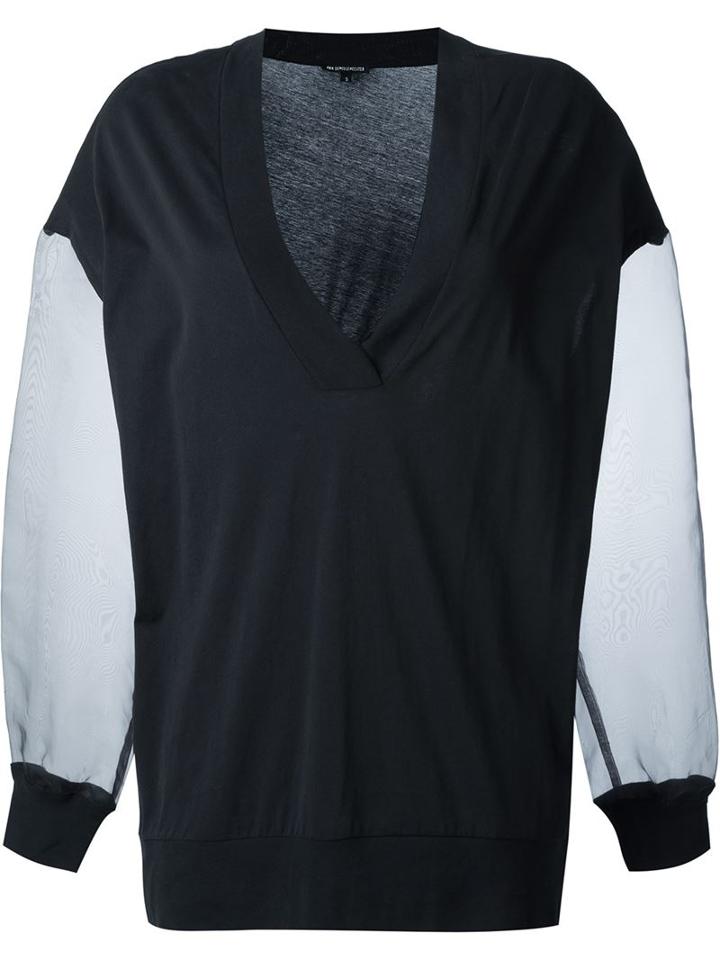 Ann Demeulemeester Sheer Sleeve Sweater, Women's, Size: Large, Black, Cotton/polyester