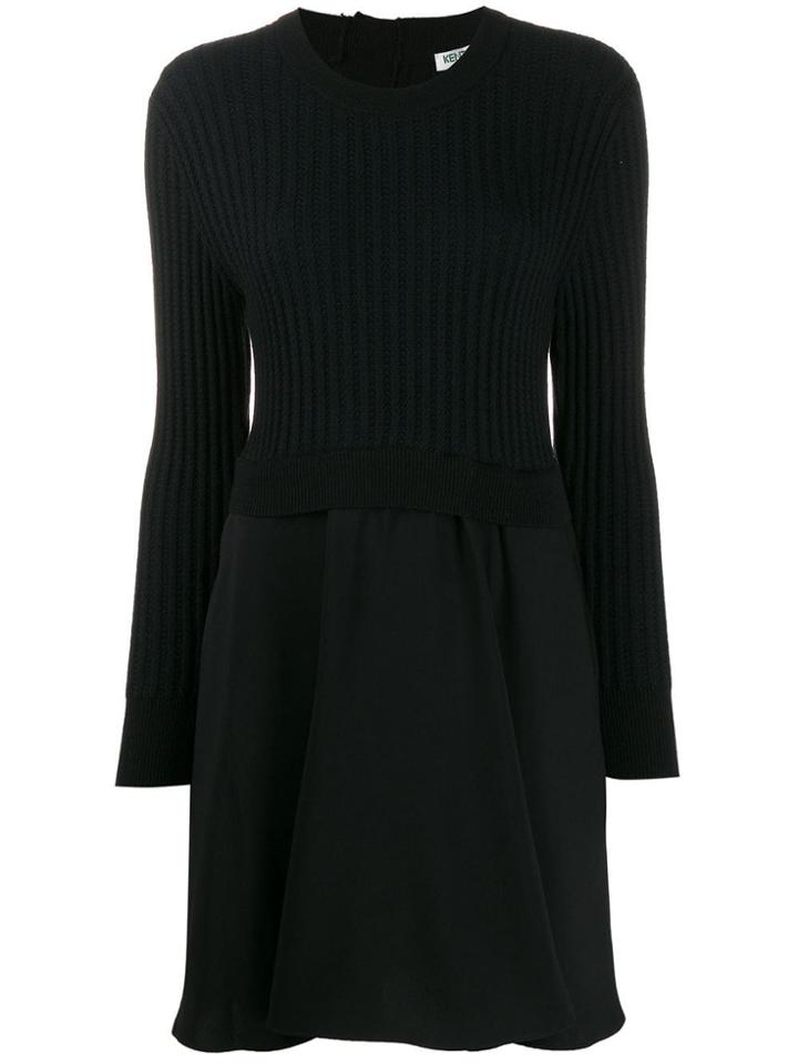 Kenzo Panelled Jumper Flared Dress - Black