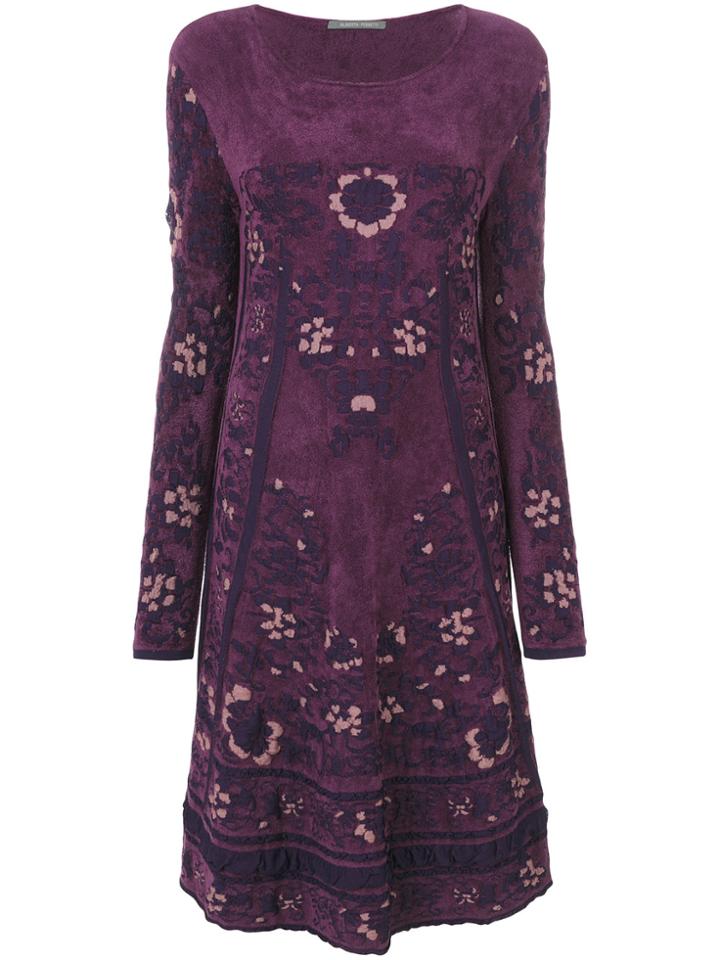 Alberta Ferretti Long-sleeved Patterned Dress - Pink & Purple