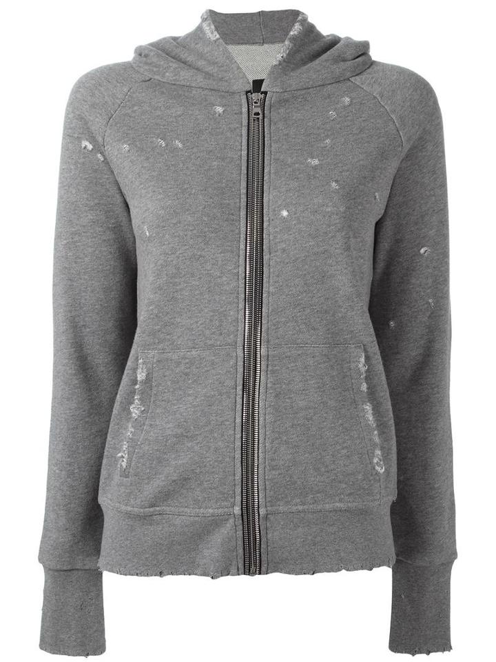 Rta Distressed Zipped Hoodie, Women's, Size: Small, Grey, Cotton/polyester