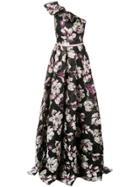 Marchesa Notte Floral One-shoulder Gown - Black