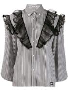Miu Miu Ruffled Striped Shirt - Black