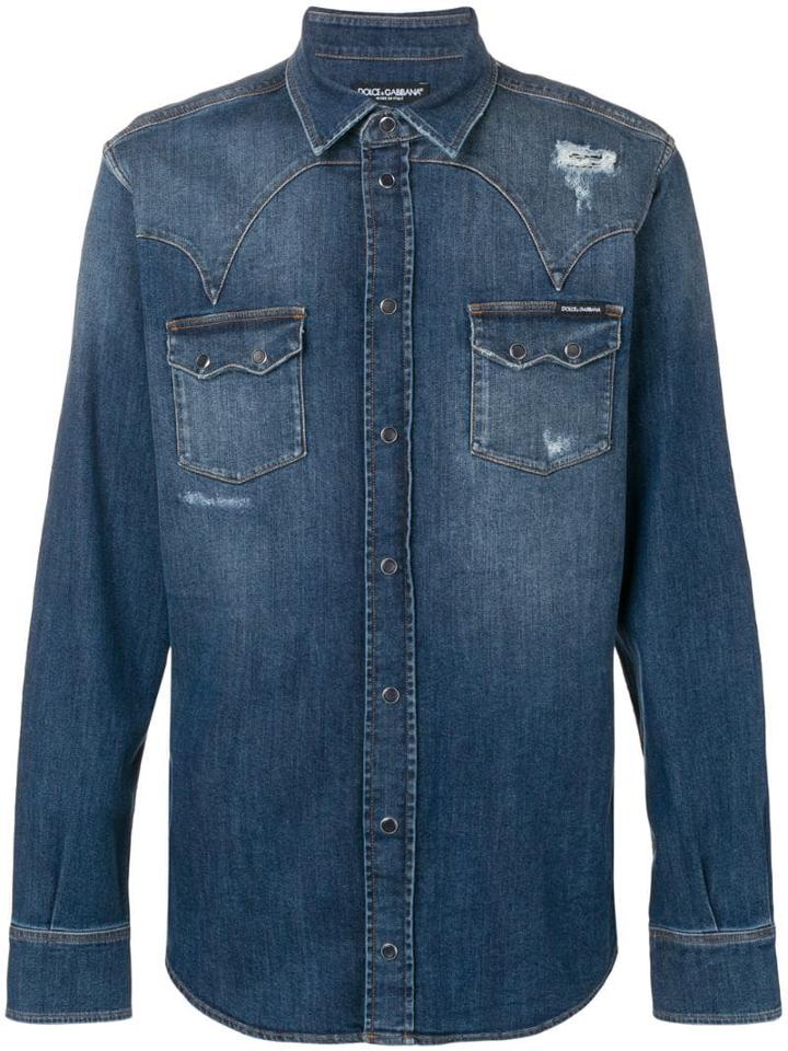 Dolce & Gabbana Distressed Denim Shirt - Blue