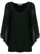 D.exterior Batwing Sleeves Blouse - Black
