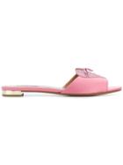 Aquazzura Heartbeat Satin Slides - Pink & Purple