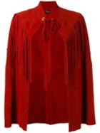 Manokhi Fringed Trim Cape, Women's, Size: 36, Red, Calf Leather