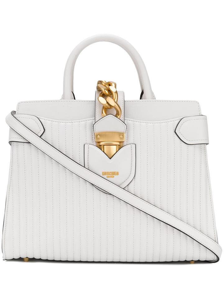 Moschino Quilted Logo Tote Bag - White