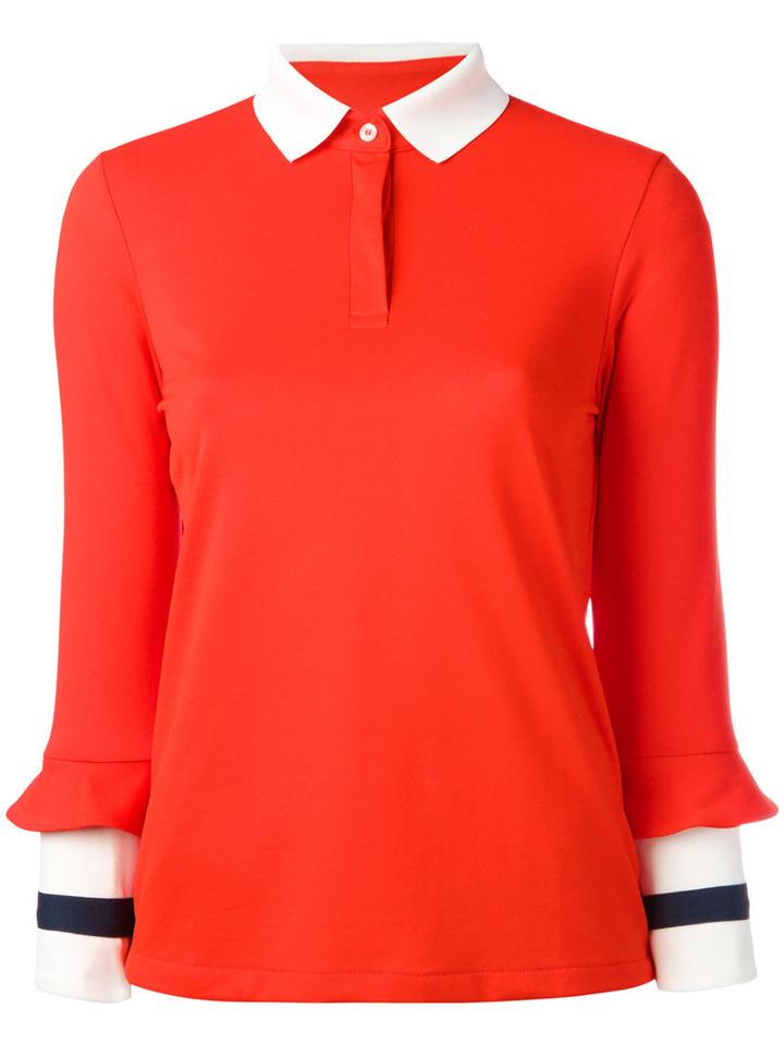 Ganni - Contrast-cuff Top - Women - Polyester/spandex/elastane - 40, Women's, Red, Polyester/spandex/elastane